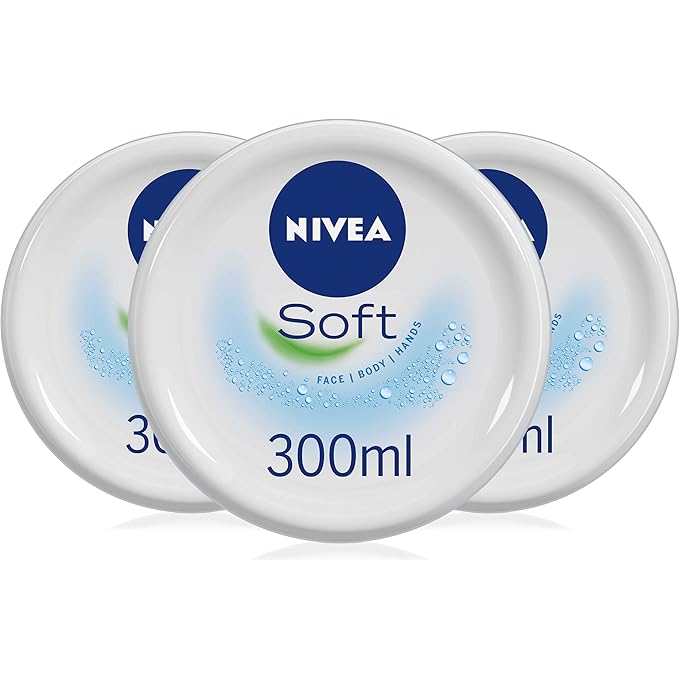 نيفيا كيس نيفيا سوفت من 3 (3 × 300 مل)، كريم مرطب للوجه والجسم واليدين مع فيتامين E وزيت جوجوبا، كريم مرطب لليدين ديبلي، كريم نهاري متعدد الأغراض - Image 1